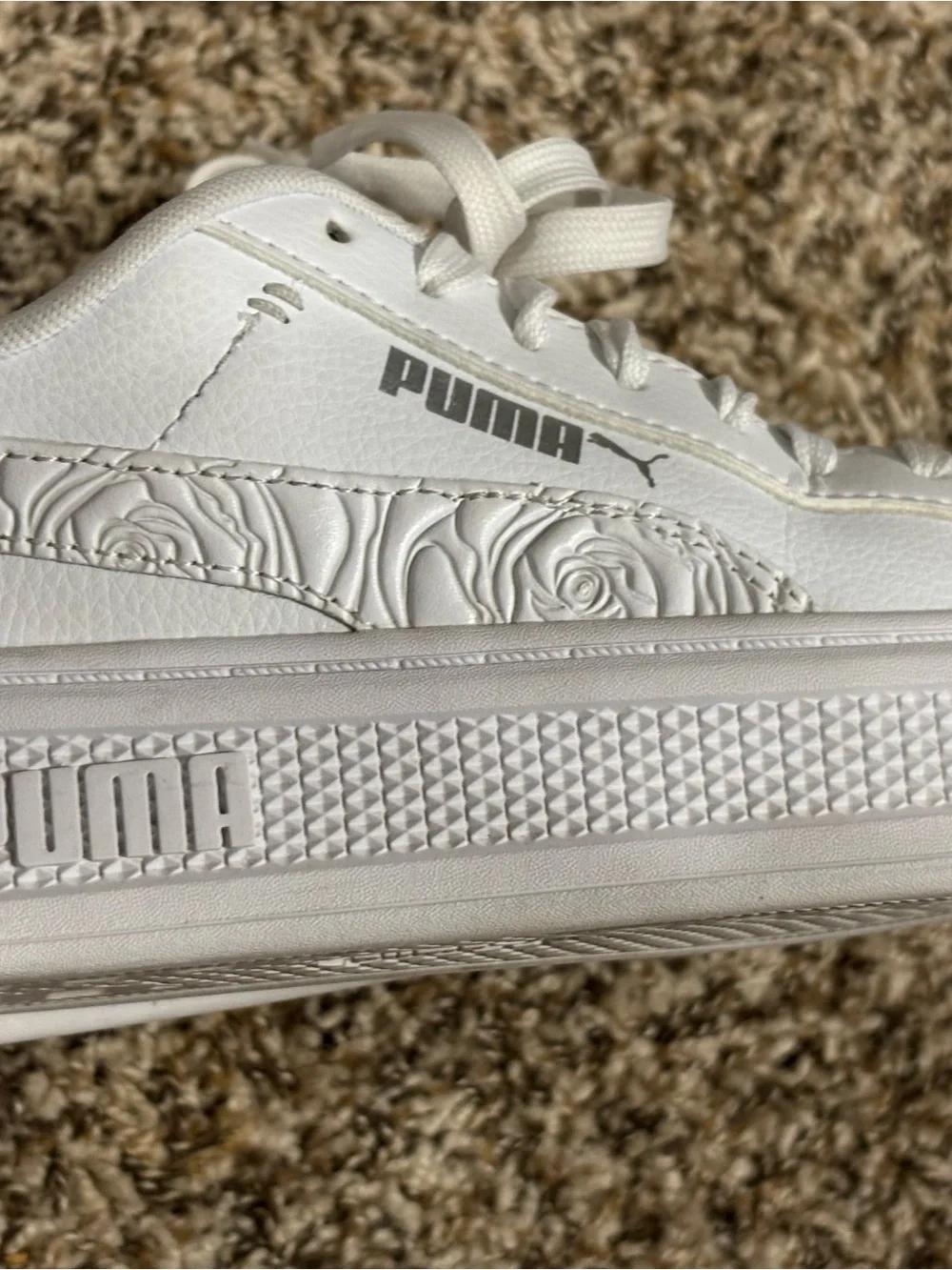 PUMA Smash Platform v3 White Silver Rose Leather Low Top Lace-Up Size 7